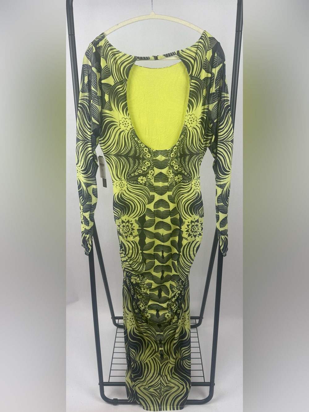 Anthropologie XL Open Back Mesh Maxi Dress Green Abstract Print $148 NWT - Picture 6 of 9
